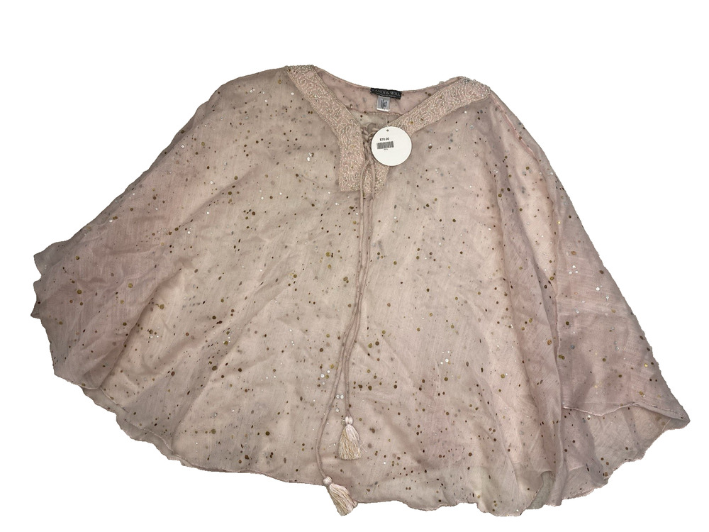 Randi & Will Poncho Blouse Womens OSFM NEW Oversized Pink & Gold Silk Wool Top